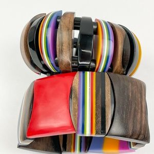 Set of 2 Ernesto de Barcelona Wood & Resin Bracelets